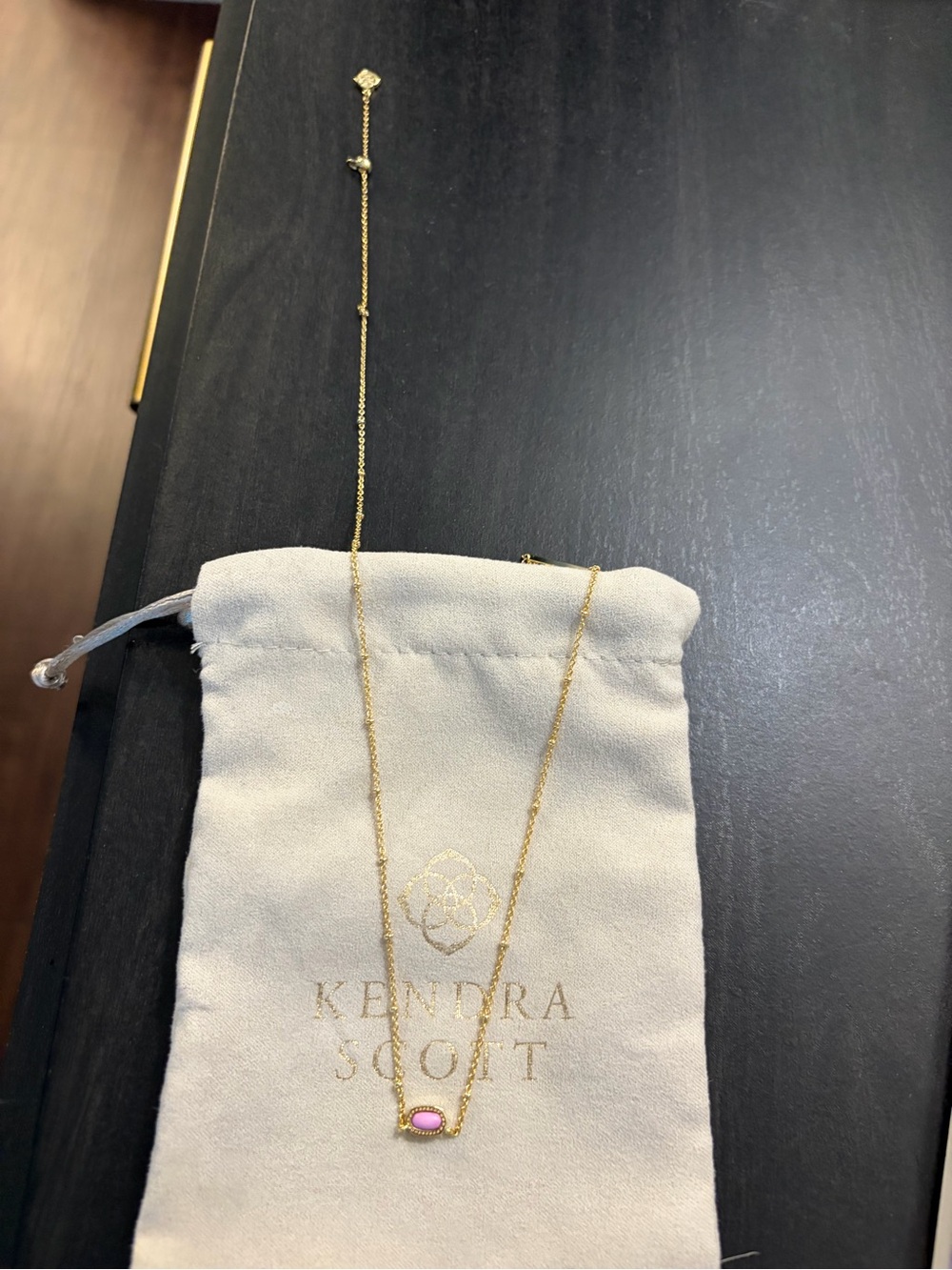 Kendra Scott Gold Necklace with Pink Cabochon Pendant